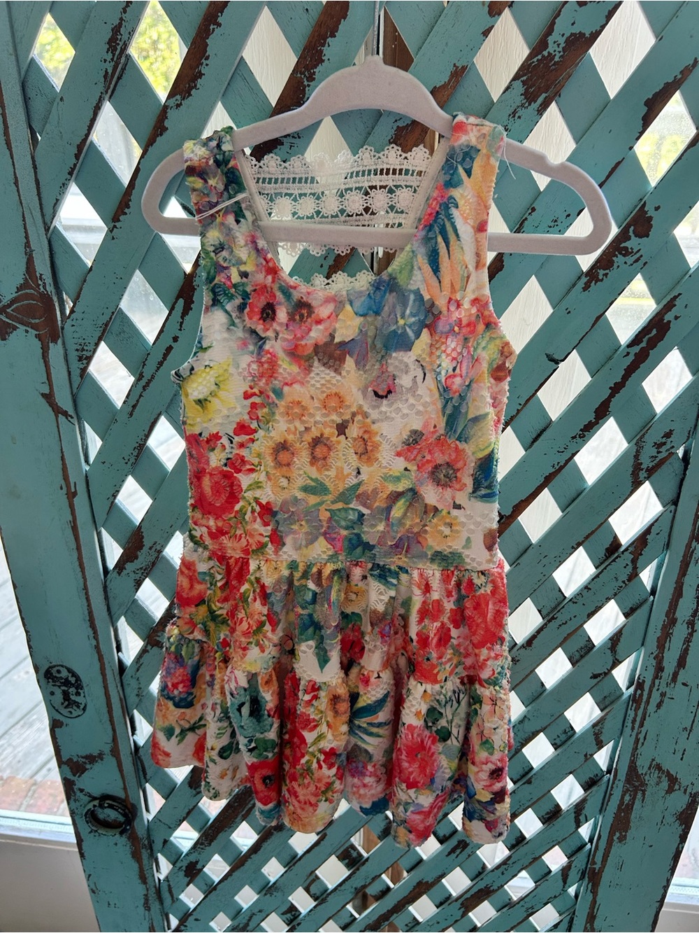 Rare Editions Floral Lace-Back Tiered Dress - Multicolor